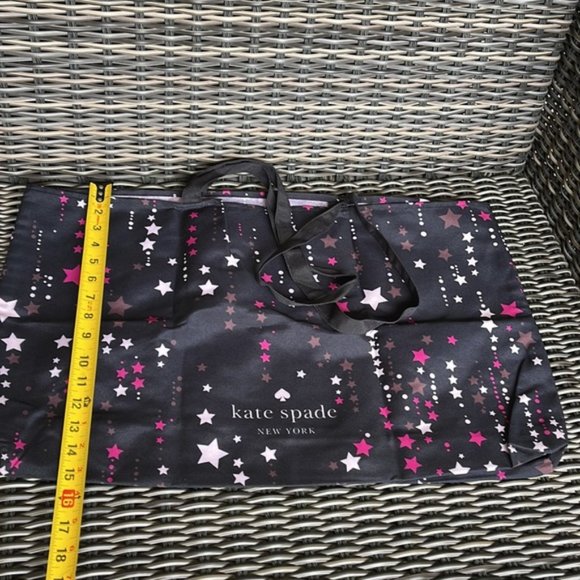 Kate Spade Black Multi Color with Light and Dark Pink Stars Canvas Tote XL
